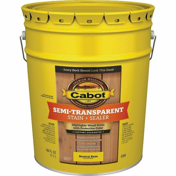 Cabot Semi-Transparent Deck & Siding Exterior Stain & Sealer, Neutral Base, 5 Gal. 140.0000306.008